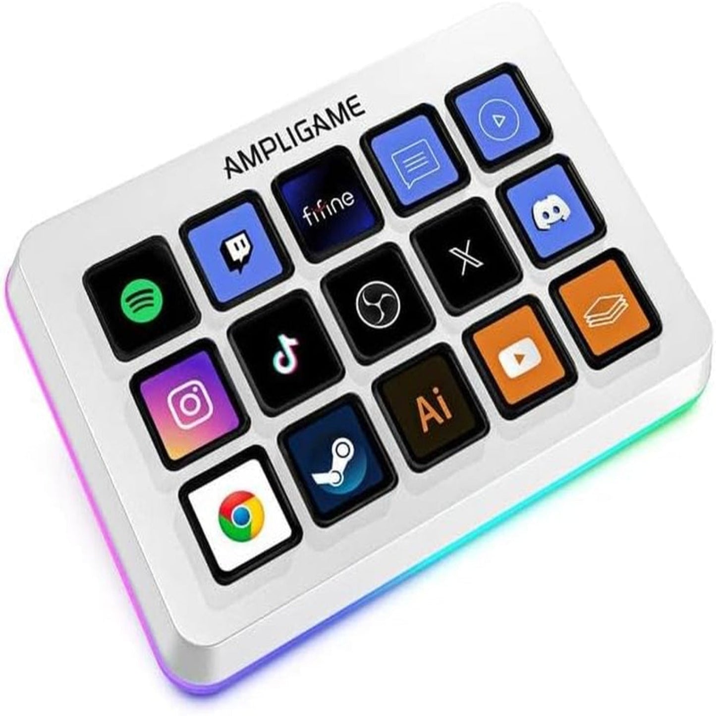 FIFINE  Gaming Controller with 15 Shortcuts for OBS Streaming Studio with Macro Keys, Trigger Actions, PC Media RGB Controller for Content Creation/Office Work-D6 White